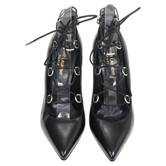 Saint Laurent Thorn Lace Up Pointed Toe Pumps in Black Leather - Picture 5 of 7